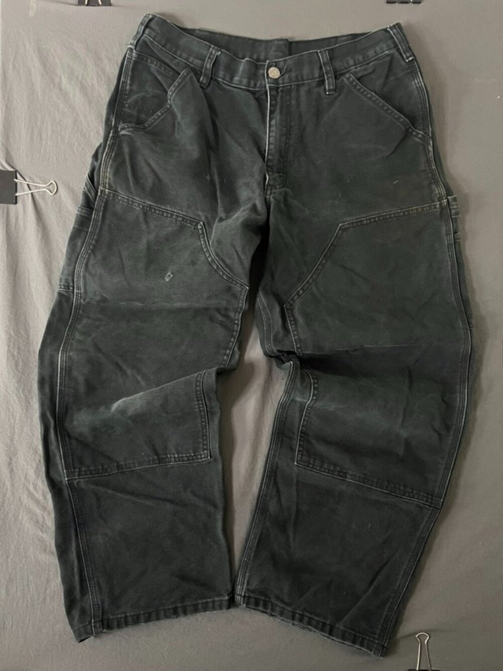Double Knee Dakota Baggy Work Pants Men’s 34 X 30 Black Distressed Faded Grunge